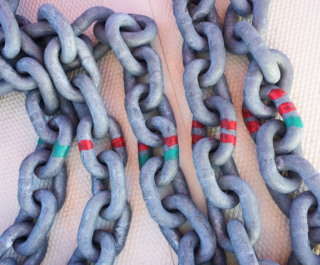 Anchor chain with colored markings indicating length of chain